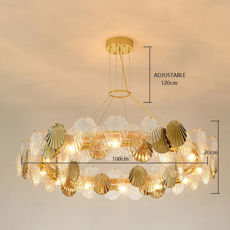 Afralia™ Shell Glass LED Ceiling Chandeliers Gold - Modern Living Room Decor