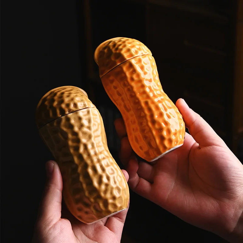 Afralia™ Peanut Shape Ceramic Tea Pot Nut Tea Caddy Storage Tank