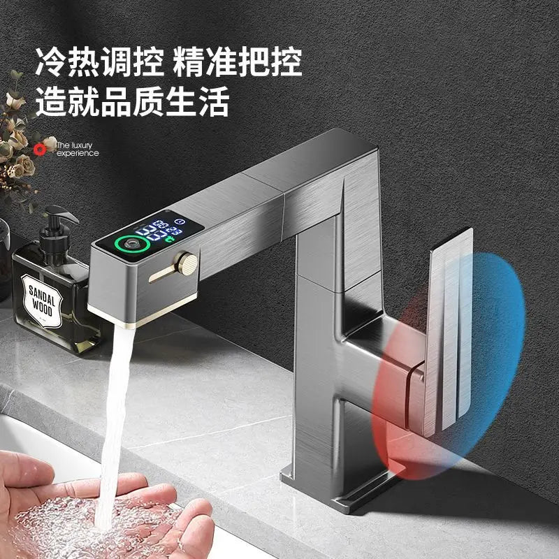 Afralia™ LED Basin Faucet Pull Out Mixer Tap Hot Cold Water Bathroom Sink Vanity