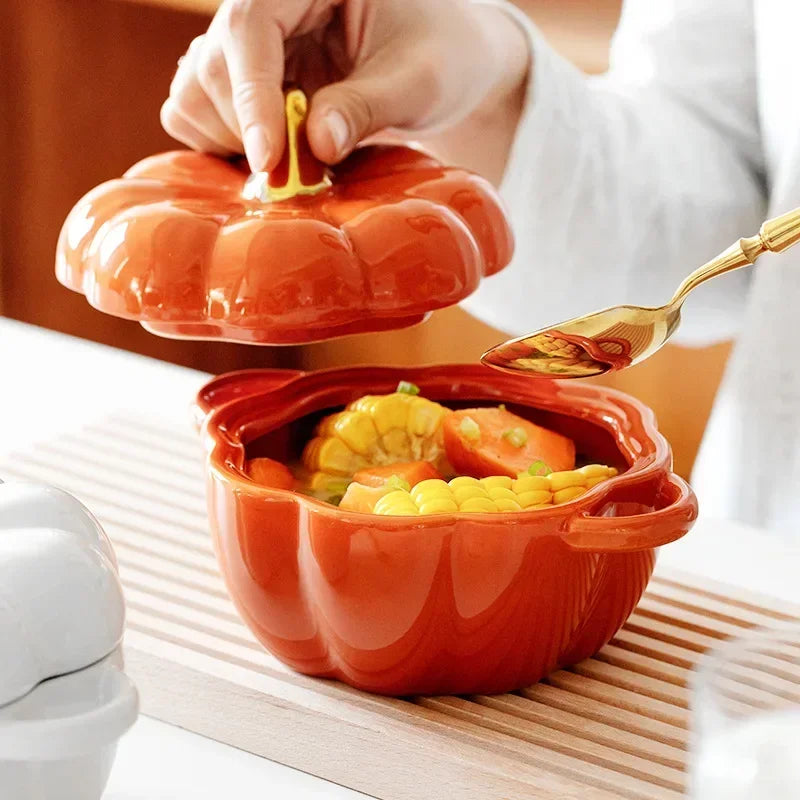 Afralia™ Pumpkin Ceramic Bowl Set for Microwave and Oven Baking, Halloween Party Decoration