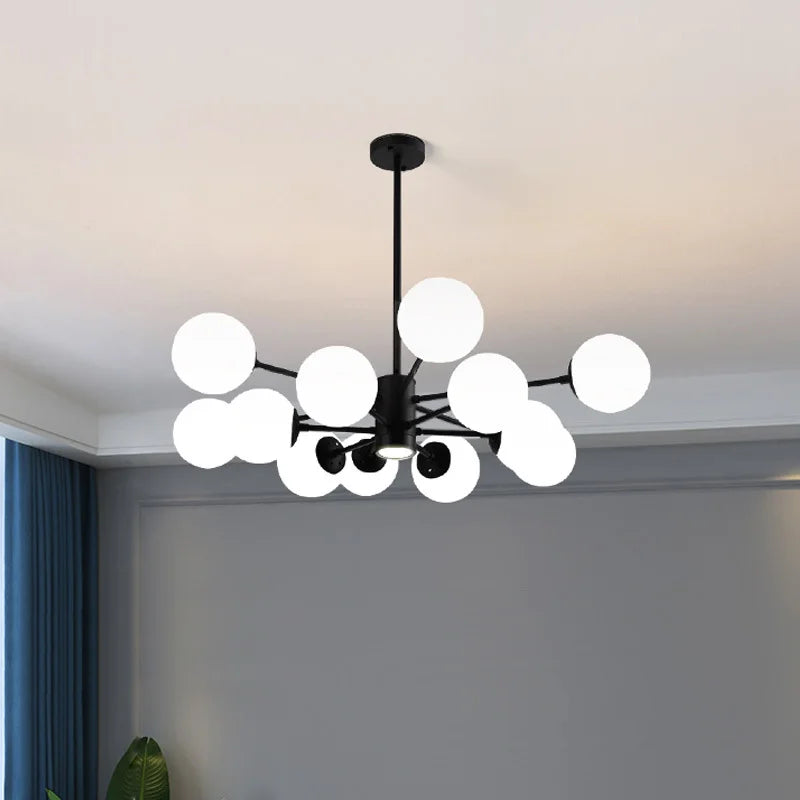 Afralia™ Glass Ball Chandelier - Art Deco Black Pendant Lighting for Home Dining Room