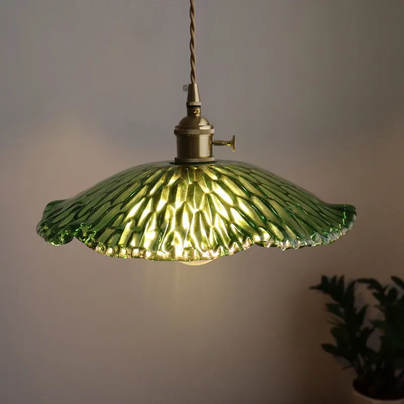 Afralia™ Green Glass LED Pendant Light - Nordic Modern Copper Luminaire Suspendu