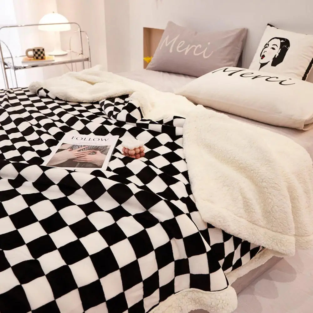 Afralia™ Checkerboard Lamb Fleece Blanket: Soft & Stylish Printed Cover Collection