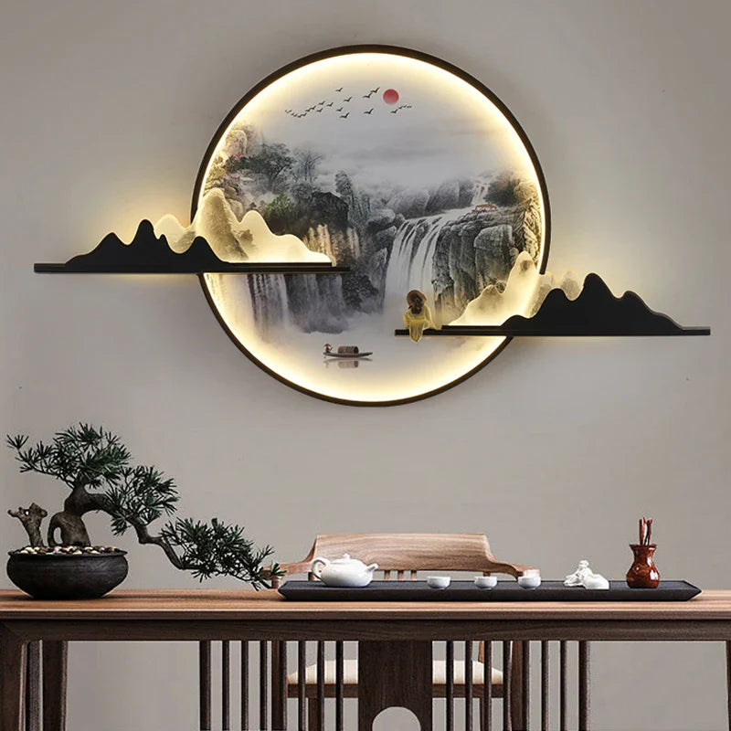 Afralia™ Modern LED Chinese Picture Wall Lamp for Creative Indoor Decor