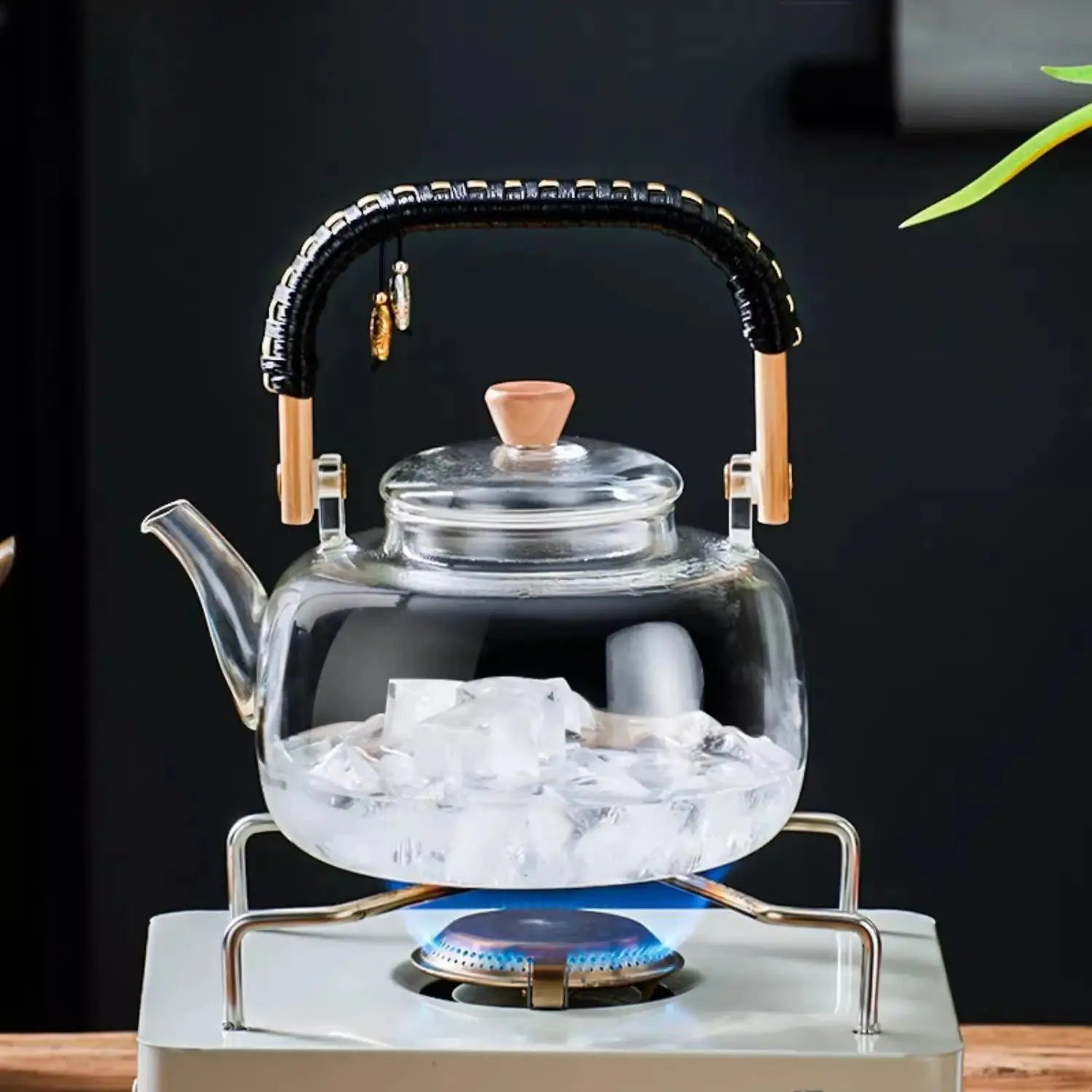 Afralia™ Glass Tea Pot with Wooden Handle, 900ml Capacity & Absorbent Tea Towel