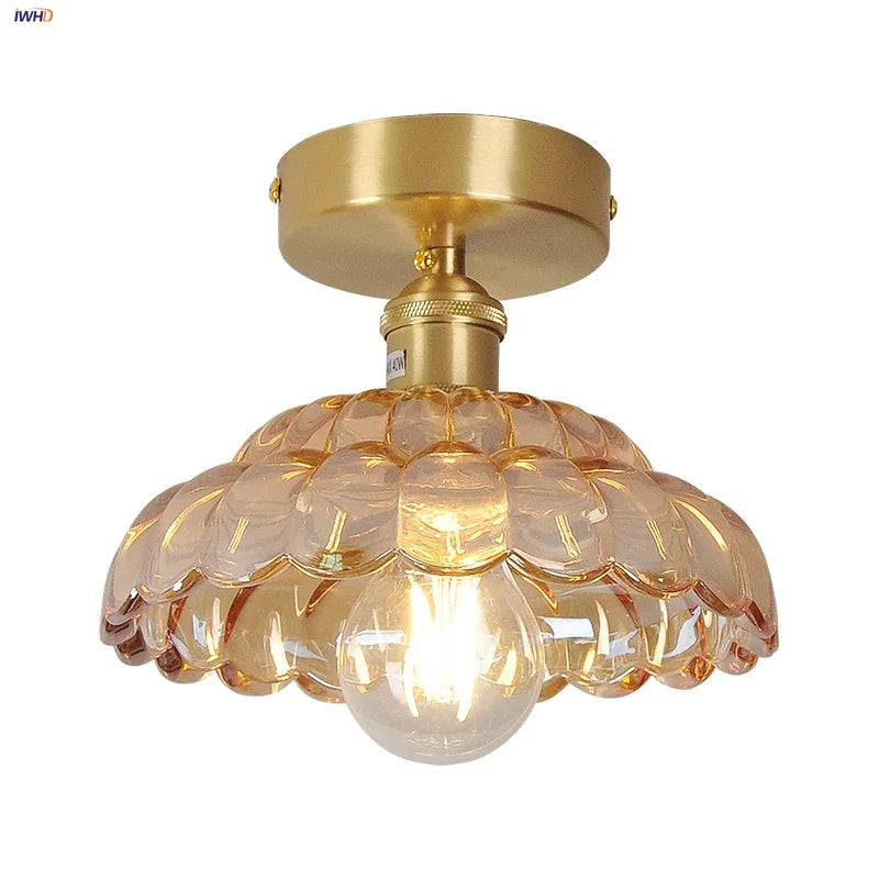 Afralia™ Amber Glass LED Ceiling Lamp Nordic Modern Simple Indoor Lighting