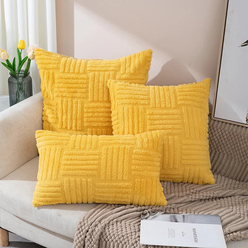 Afralia™ Boho Faux Fur Plush Throw Pillow Covers, Cream White Luxury Soft Fluffy Decorative Pillowcase