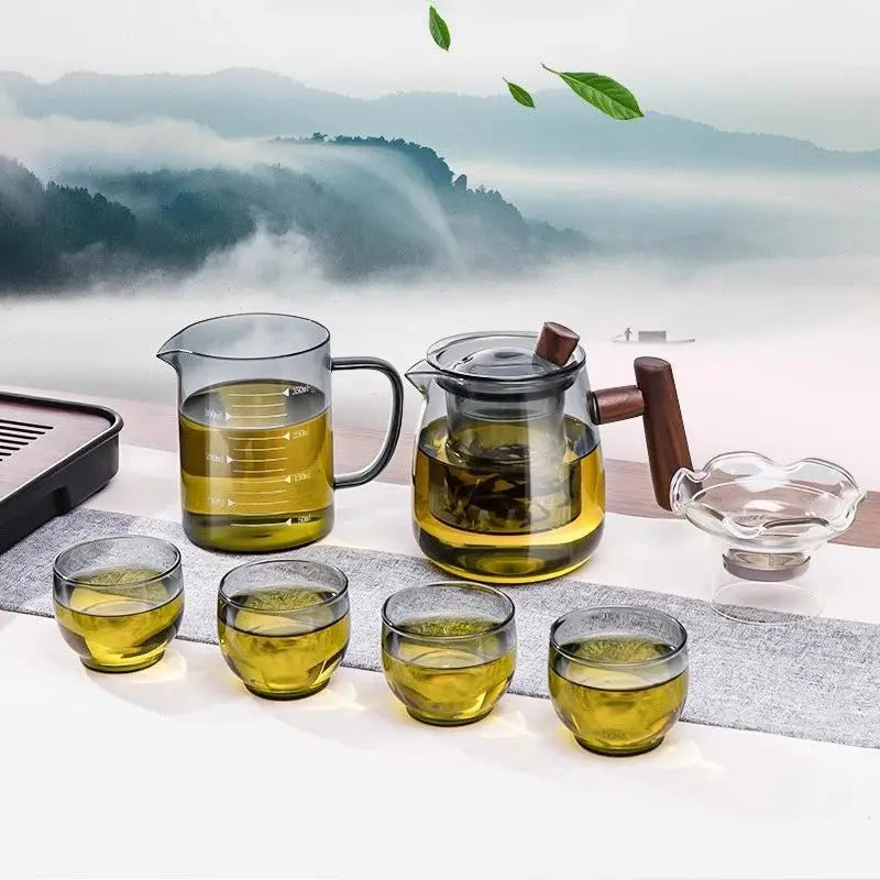 Afralia™ Glass Tea Set with Solid Wood Handle and Tea Water Separation Technology