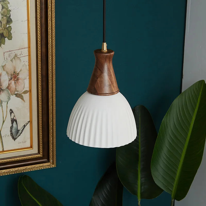 Afralia™ Wood Ceramic LED Pendant Chandelier for Dining Room Bedroom Kitchen Lighting