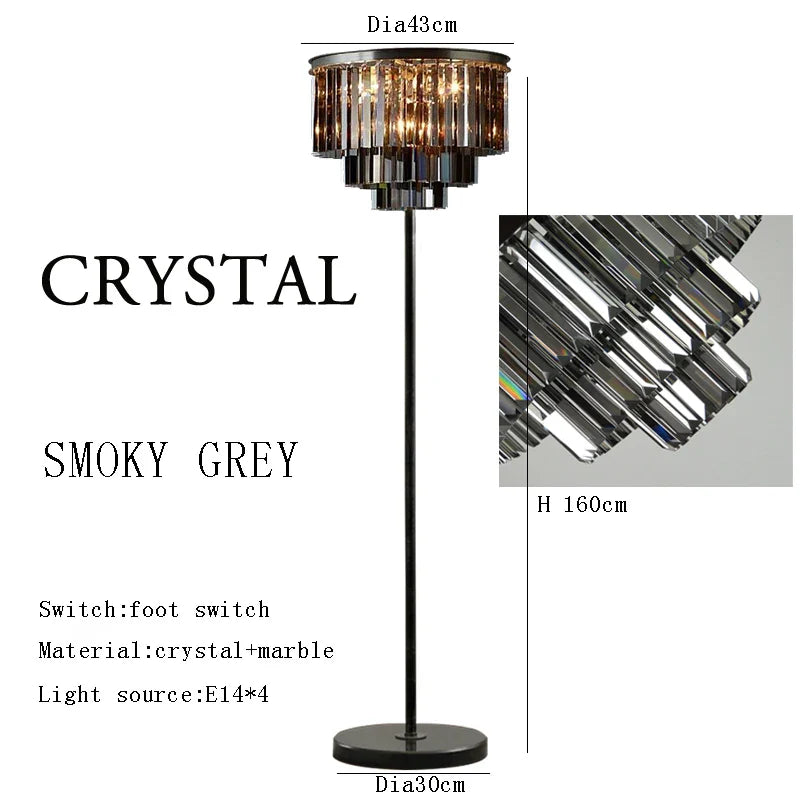 Afralia™ Gray Crystal Black Standing Light - Modern Luxury Classic Living Room Decor