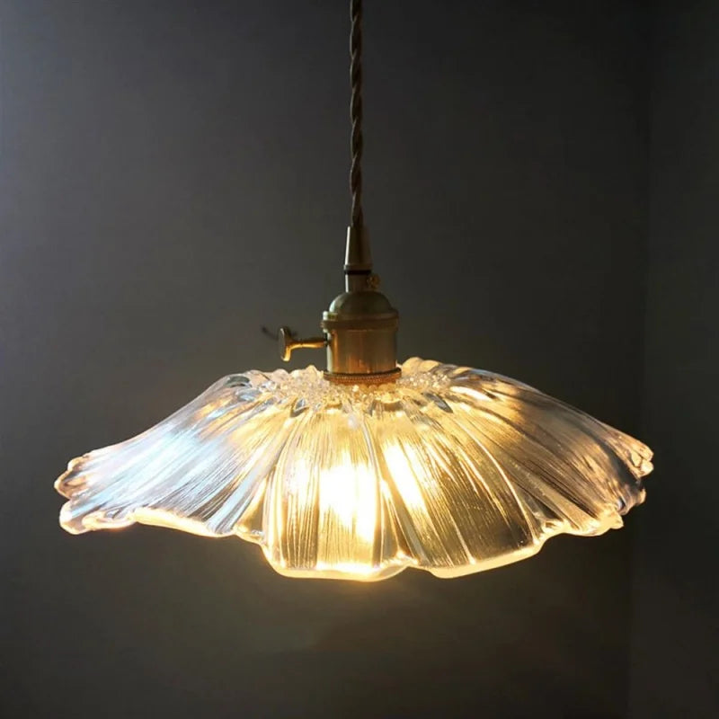Afralia™ Clear Glass Nordic LED Pendant Light Fixture with Brass Knob Switch