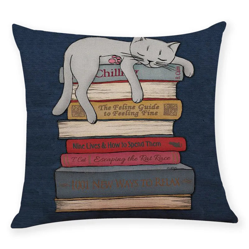 Afralia™ Vintage Cat Linen Cushion Cover - Home Decorative Pillowcase