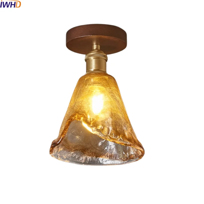 Afralia™ Amber Glass LED Ceiling Light: Modern Aluminum Wood Kitchen Balcony Room Lamp