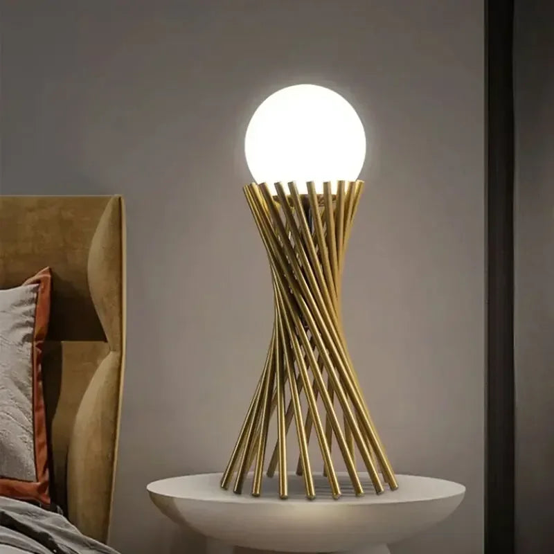 Afralia™ Small Waist Gold Bedside LED Desk Lamp - Nordic Modern Minimalist Design