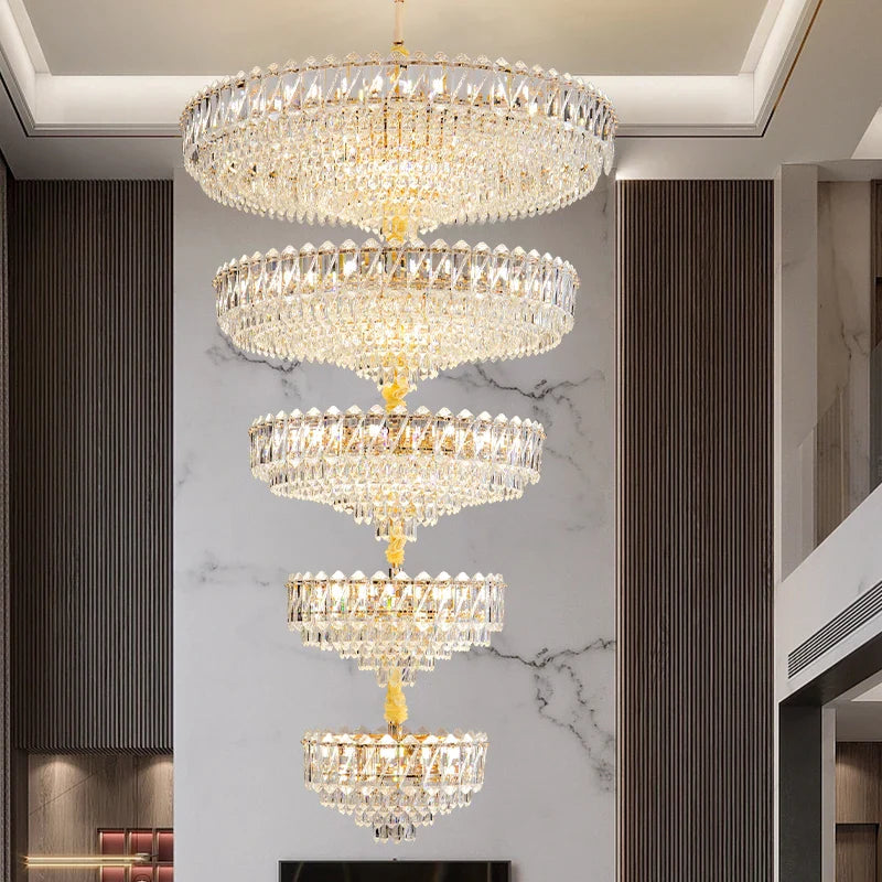 Afralia™ Modern Crystal Chandelier for Duplex Living Room, Lift High Hollow Design