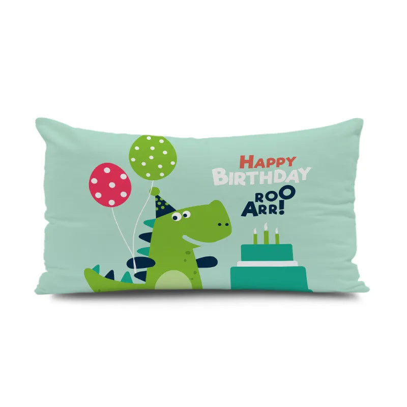 Afralia™ Dinosaur Animal Happy Birthday Pillowcase - Children's Home Decor - Short Velvet