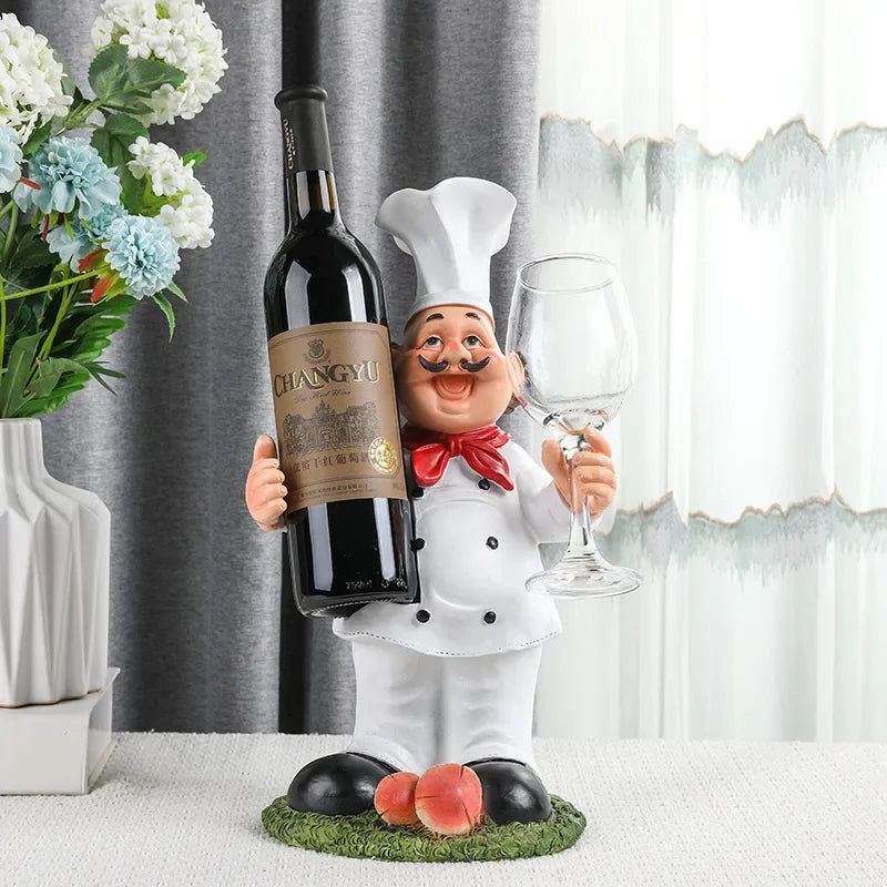 Afralia™ Cartoon Chef Resin Wine Rack Storage Holder Kitchen Home Decor Figure sculptured host rack