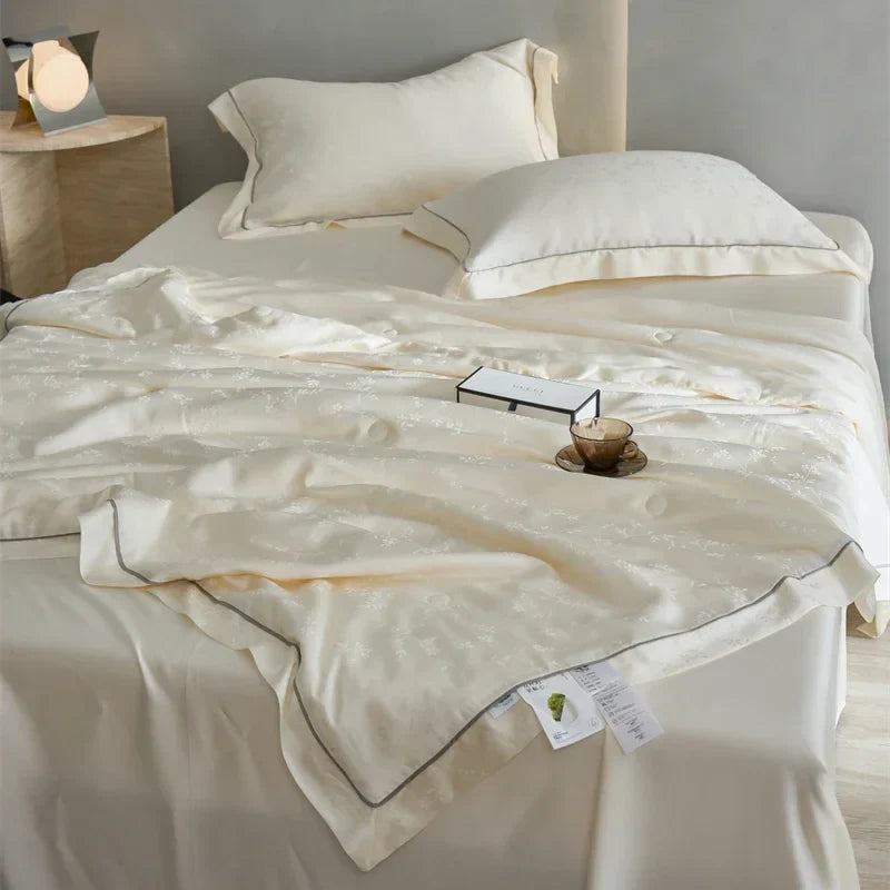 Afralia™ Luxe Lyocell Jacquard Summer Blanket with Mulberry Silk Fill Comforter