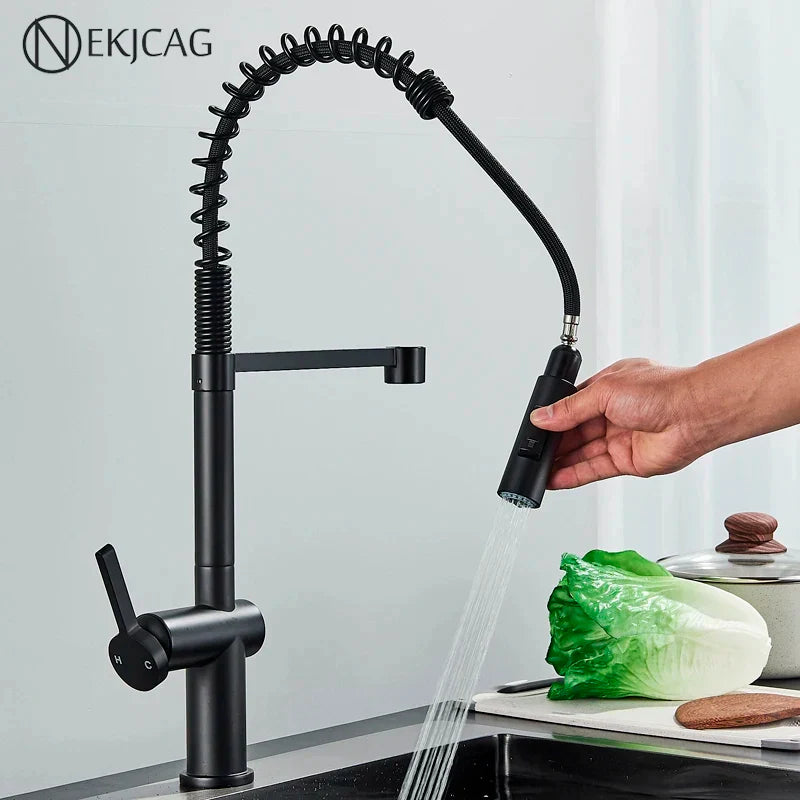 Afralia™ Black Kitchen Faucet with Dual Mode Sprayer, 360 Rotation, Hot & Cold Mixer