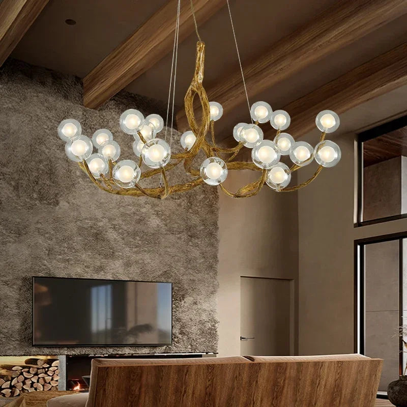 Afralia™ Vintage Resin Chandelier with Bubble Glass for Living Room Dining Table