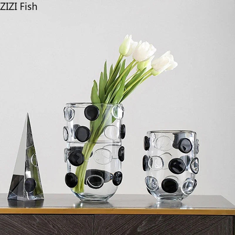 Afralia™ Polka Dot Glass Vase: Hydroponic Plant Pot Table Decor Floral Arrangement Room Aesthetic