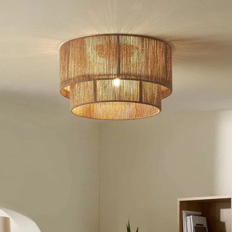 Afralia™ Retro Rope Ceiling Lamp Handmade Woven Farmhouse Light Fixture