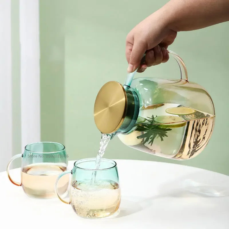 Afralia™ 1.8L Glass Teapot Set with Cups, Filter Jug for Cold Drinks