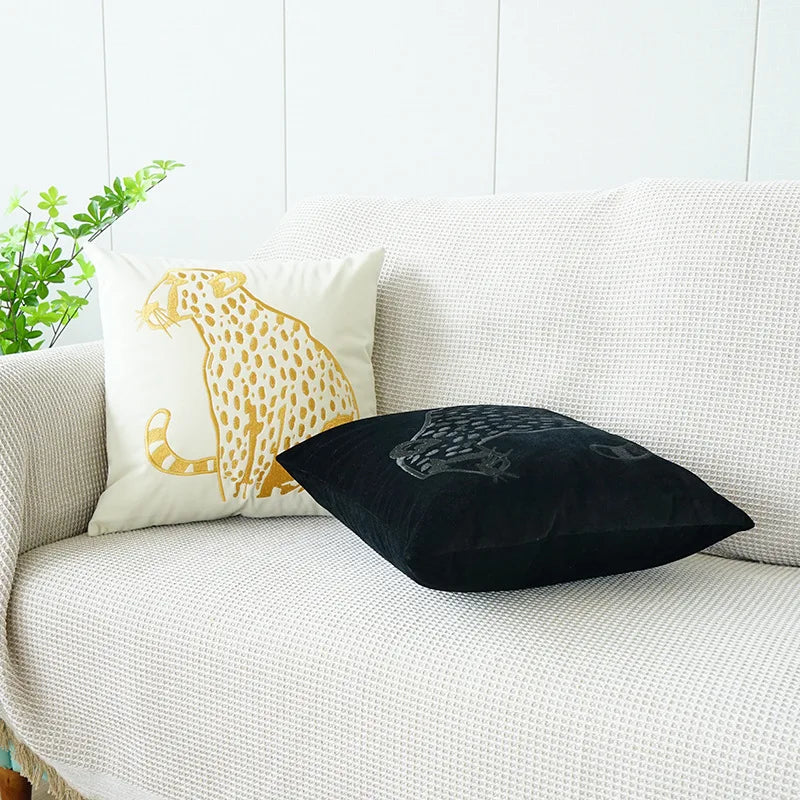 Afralia™ Embroidered Leopard Pillowcase: Modern Luxury for Model Room & Home Decor