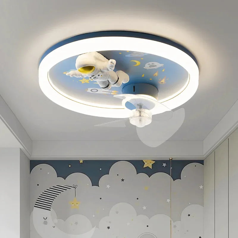 Afralia™ Astronaut Kids Ceiling Fan Light - Modern Minimalist Boy and Girl Room Fixture