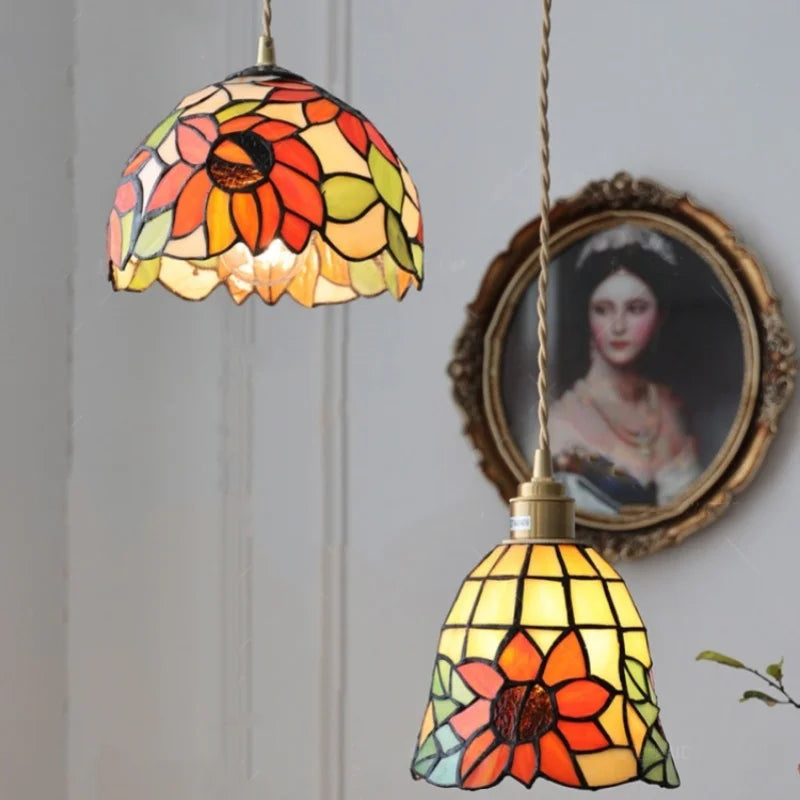 Afralia™ Tiffany Glass LED Pendant Light Fixture for Home Decor and Hotel Dining