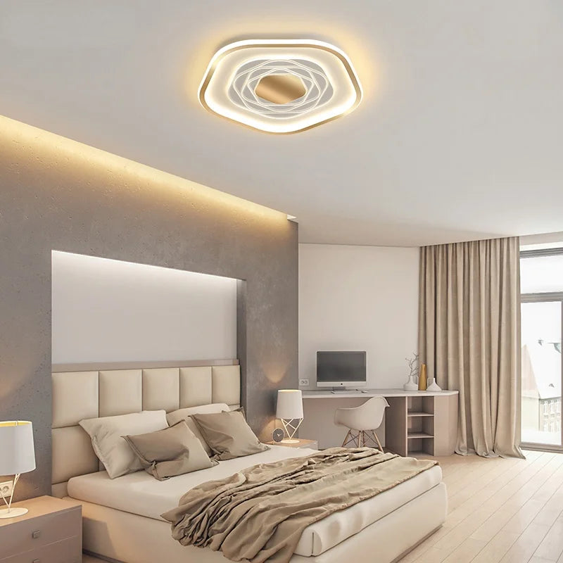 Afralia™ Pentagonal LED Chandelier Ceiling Light for Modern Living Room and Bedroom
