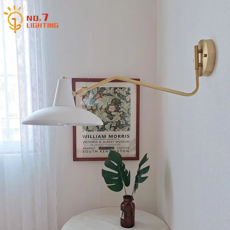 Afralia™ Copper Swing Arm Wall Lamp LED E27 Retro Telescopic Bedside Living Room