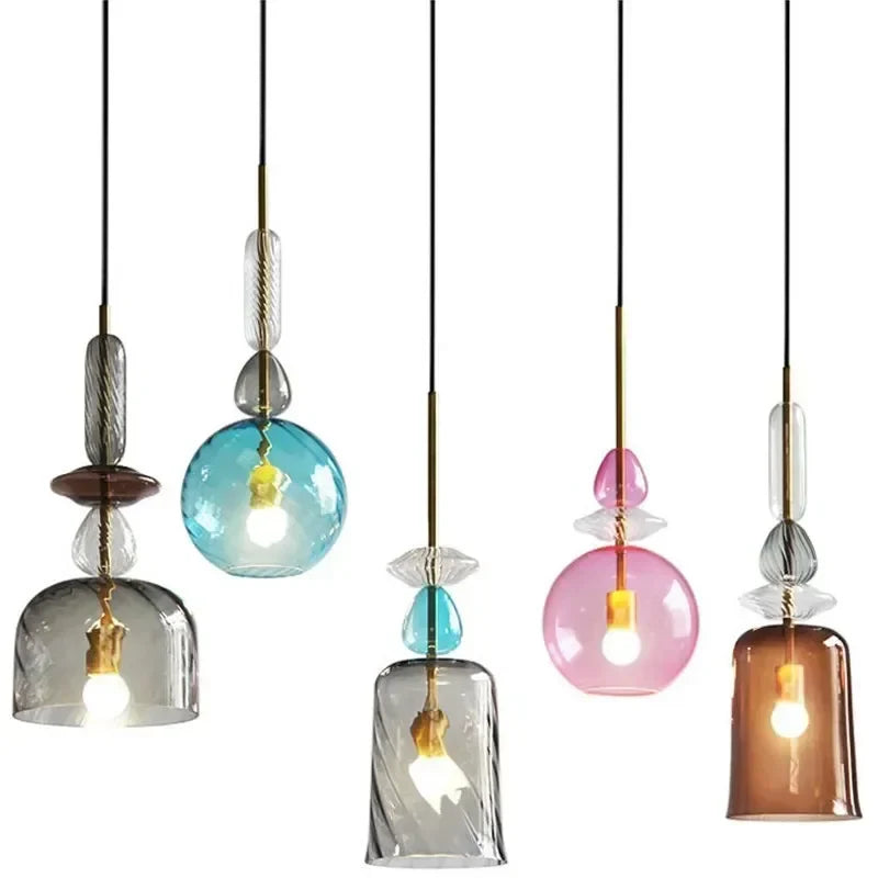 Afralia™ Scandinavian Macaron Stained Glass Chandelier with E27 Bulb