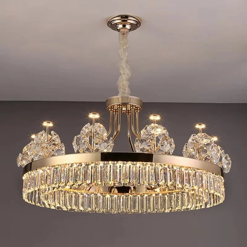 Afralia™ Luxury Crystal Chandelier: Gold Hanging Ceiling Light for Villa Hotel Décor