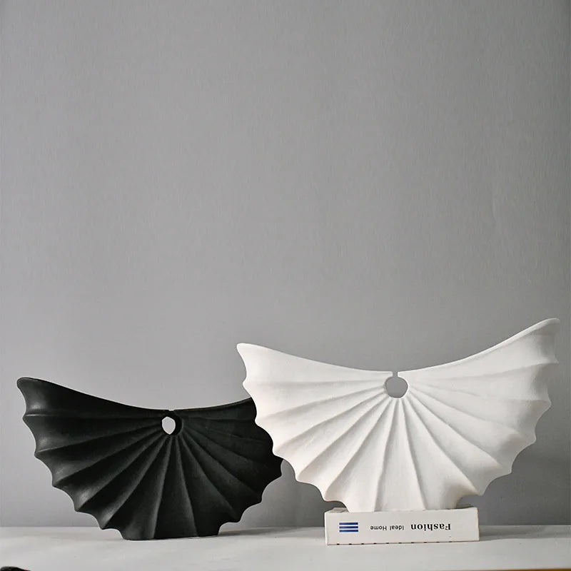 Afralia™ Geometric Scallop Ceramic Vase Sea Shell Handmade Flower Pot Home Decor