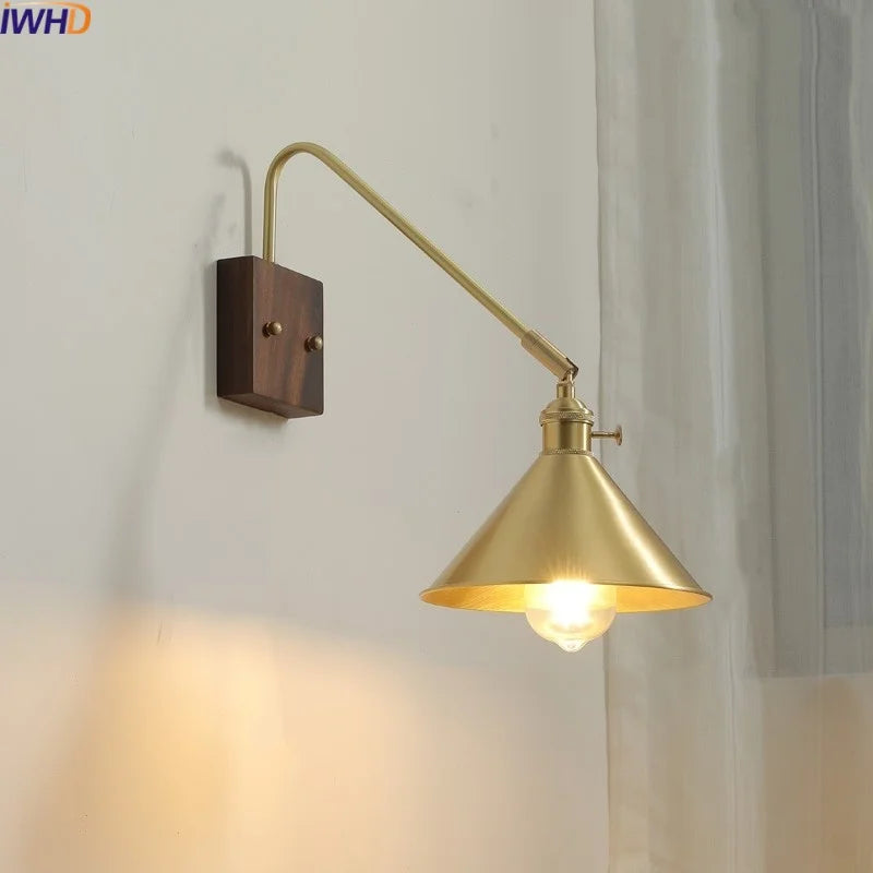 Afralia™ Walnut Copper LED Wall Lights Modern Bedside Lamp Applique Da Parete