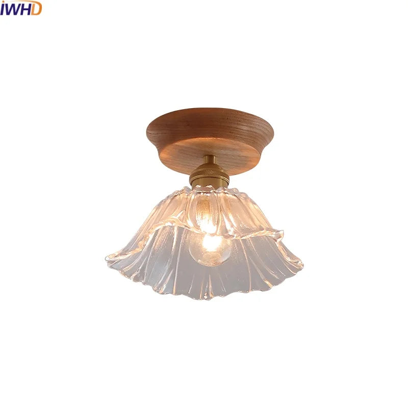 Afralia™ Glass Wood LED Ceiling Lamp for Home Lighting and Decoration