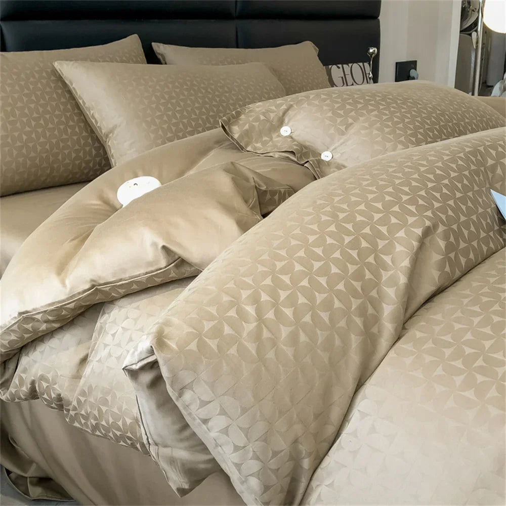 Afralia™ Nordic Light Tan Egyptian Cotton Jacquard Bedlinens Set for Ru Europe Queen King Size