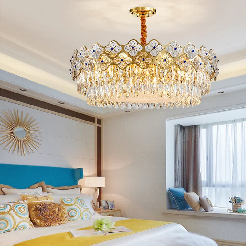 Afralia™ European Crystal Luxury Chandelier Gold Room Decor Hanglamp