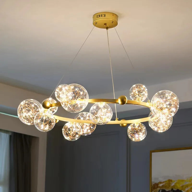 Afralia™ LED Glass Bulb Pendant Light: Modern Round Design, Gold/Black, Gypsophila String