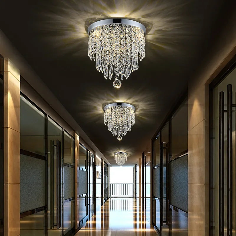 Afralia™ Crystal Ceiling Chandelier: Luxury LED Light for Living Room Hallway Balcony