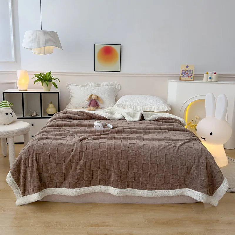 Afralia™ Checkerboard Faux Lamb Fleece Blanket: Soft, Cozy, Dual Sided Sofa Cover, Machine Washable