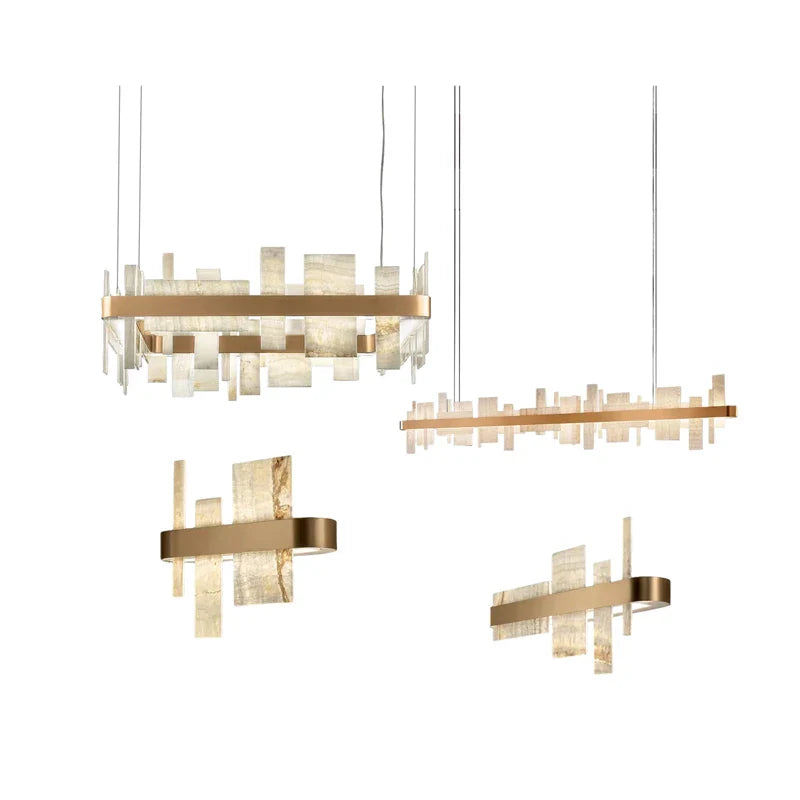 Afralia™ Gold Marble LED Dimmable Chandelier: Elegant lighting for Dining & Living Rooms
