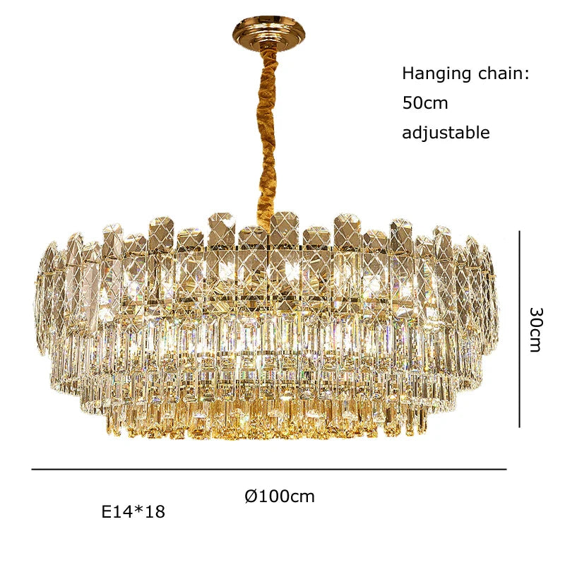 Afralia™ Gold Lustre Chandelier LED Crystal Light Fixture - Postmodern Luxury Hanging Lamp