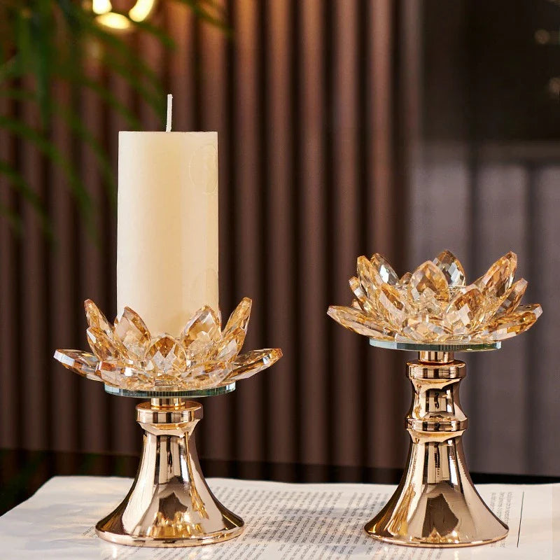 Afralia™ Lotus Glass Flower Crystal Candle Holder Home Decor Accessory