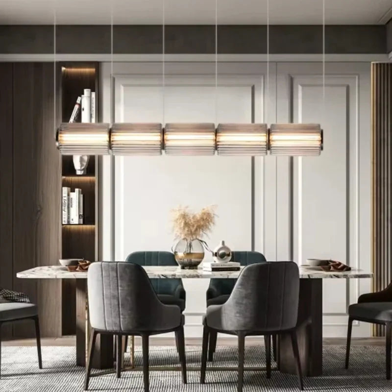 Nordic Style Linear Grey Glass Hanging Lamp Dimmable LED Ceiling Pendant Light by Afralia™