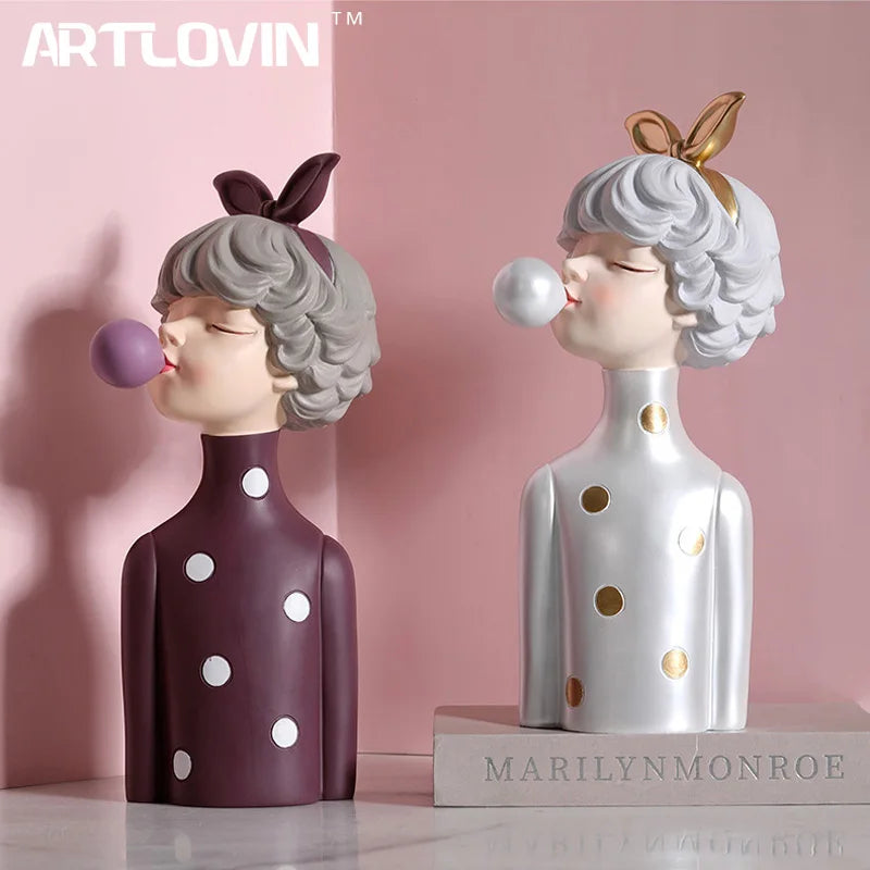 Afralia™ Bubble Gum Girl Statue: Modern Room Decor & Birthday Gift