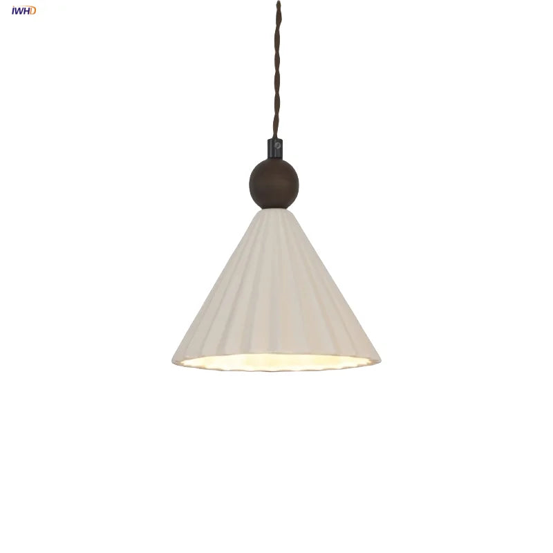 Afralia™ Minimalist LED Pendant Lamp White Ceramic Wood Hanging Light