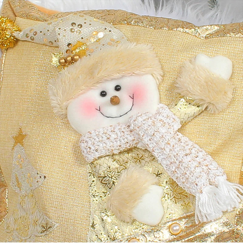 Afralia™ Christmas Snowman Elk Santa Claus Gold Embroidered Pillowcase