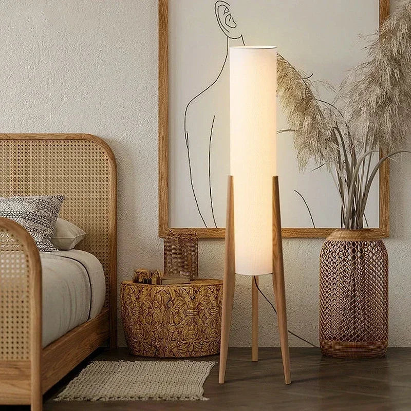 Afralia™ Solid Wood Floor Lamp with Fabric Shade